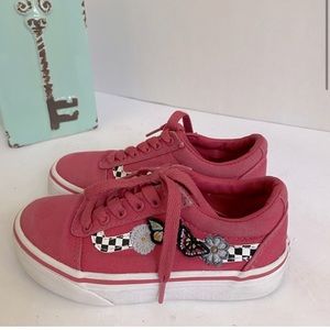 Vans Pink Low Top Sneakers with Flowers and Butterfly Detailing. Size 11 (girls)